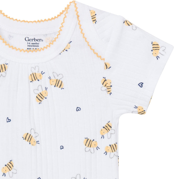 4-Pack Baby Girls Bee Flower Garden Short Sleeve Bodysuits onesies Gerber®