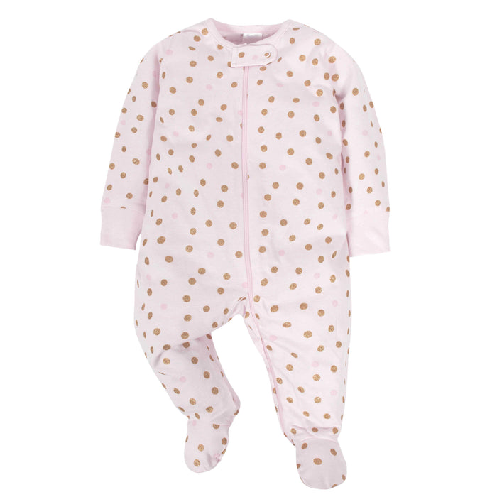 4-Pack Baby Girls Castle Zip Front Sleep ‘N Plays With Mitten Cuffs