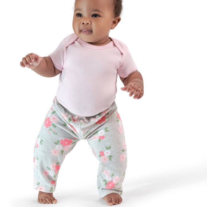 4-Pack Baby Girls Floral Microfleece Pants-Gerber Childrenswear