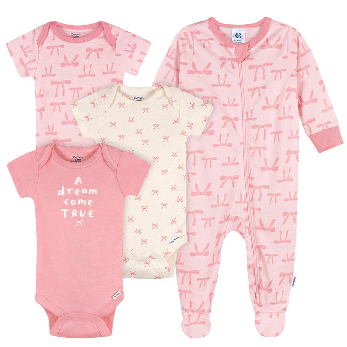 4-Pack Baby Girls Hearts & Dreams Onesies® Bodysuits and Sleep 'N Play outfits Gerber®