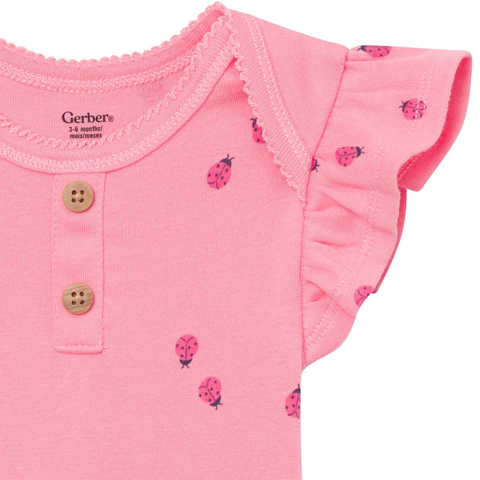4-Pack Baby Girls Ladybug Pink Short Sleeve Bodysuits onesies Gerber®
