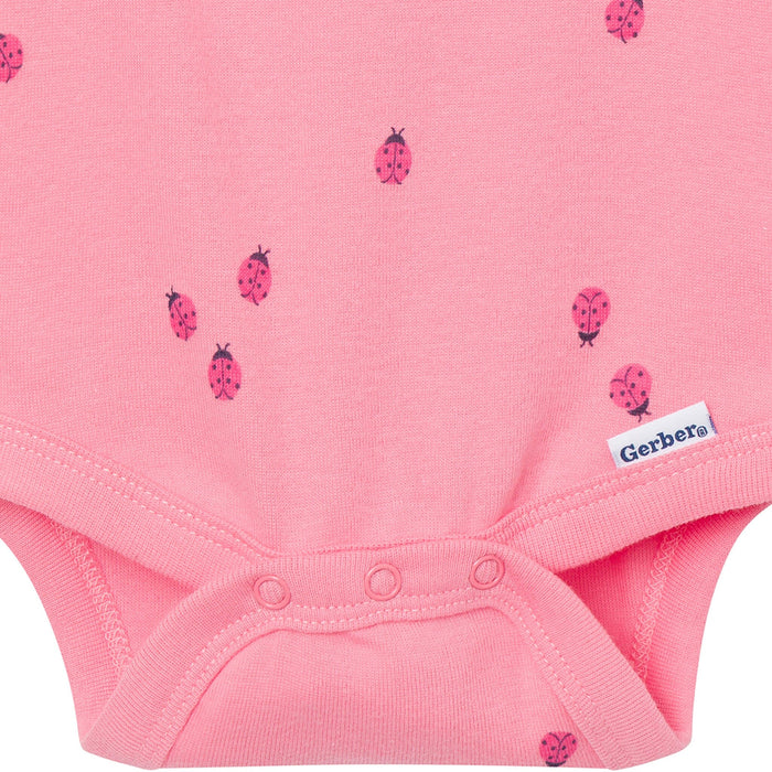 4-Pack Baby Girls Ladybug Pink Short Sleeve Bodysuits onesies Gerber®