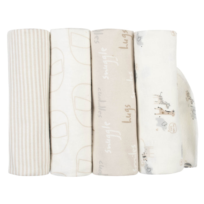 4-Pack Neutral Safari Flannel Receiving Blankets-Gerber Childrenswear