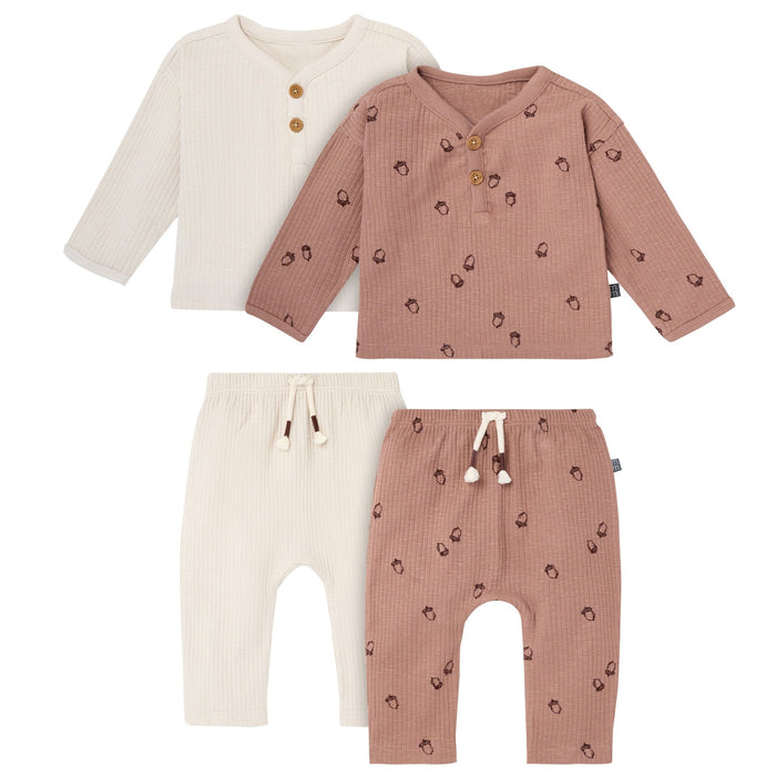 4-Piece Baby Boys Brown and Gray Henley Top With Pants Outfits & Sets Gerber®