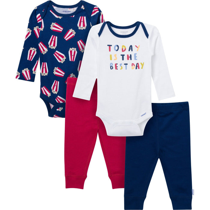4-Piece Baby Boys Best Popcorn Day Onesies® Bodysuits and Pants outfits Gerber®