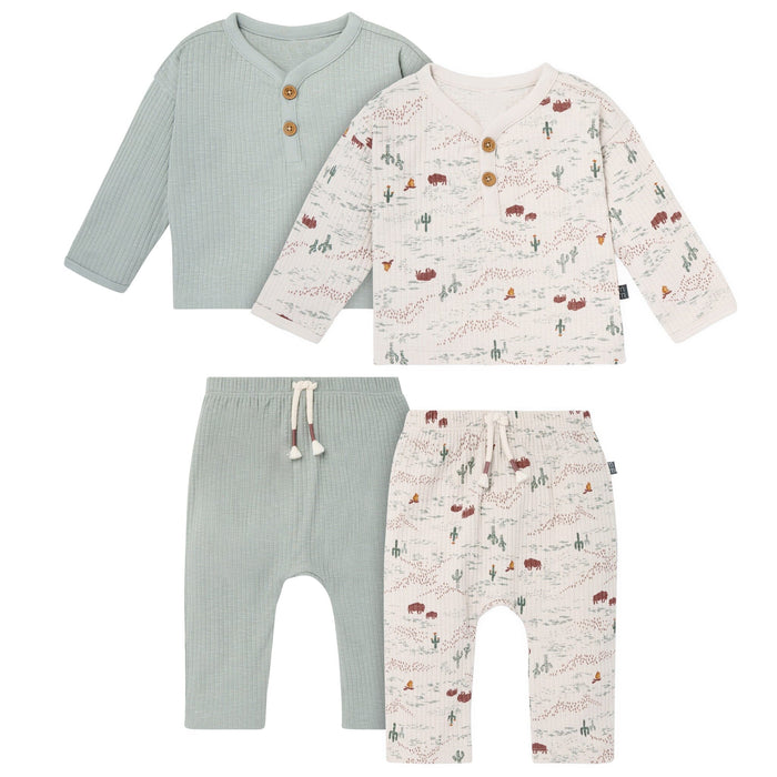 4-Piece Baby Boys Gray Henley Top With Pants Outfits & Sets Gerber®