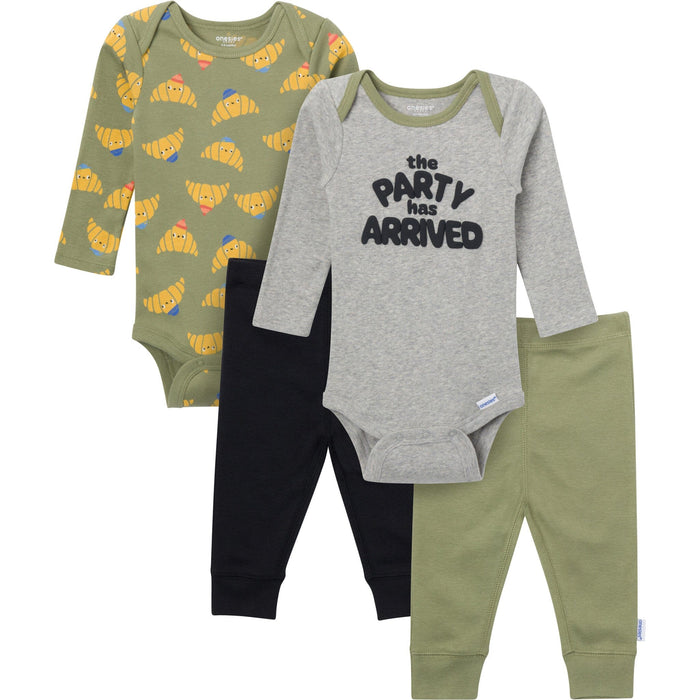 4-Piece Baby Boys Party Croissant Onesies® Bodysuits and Pants outfits Gerber®