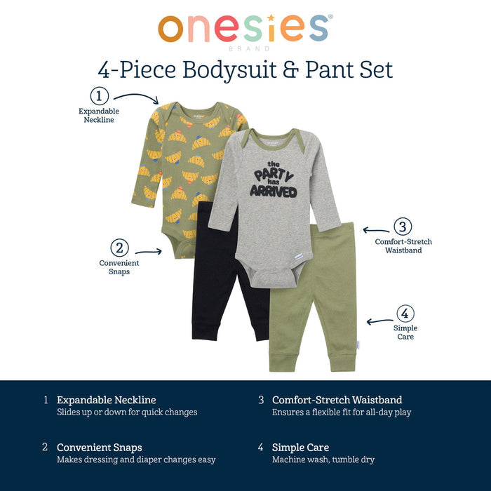 4-Piece Baby Boys Party Croissant Onesies® Bodysuits and Pants outfits Onesies® Brand