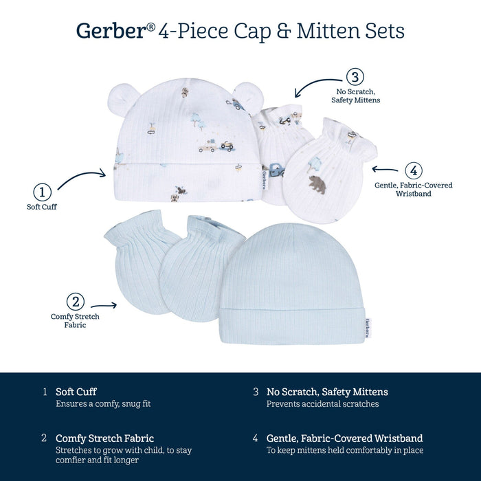 4-Piece Baby Boys Road Trip Cap and Mitten Set Accessories Gerber®