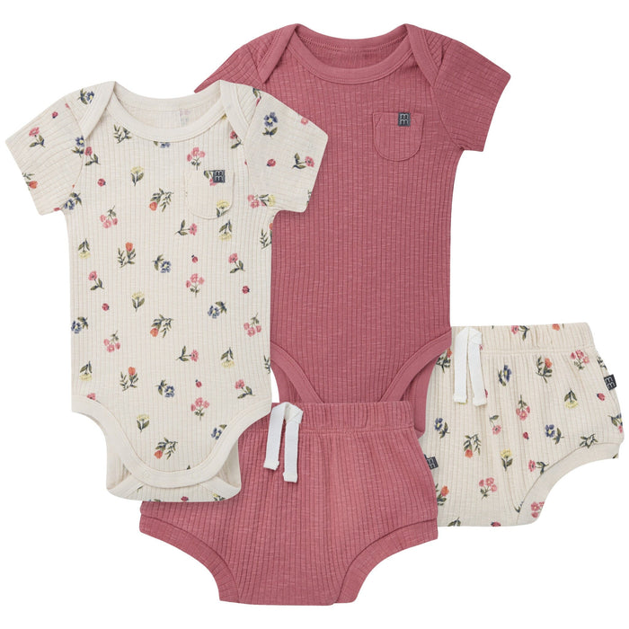 4-Piece Baby Girls Beige Garden Bodysuit and Shorties outfits modern moments™ by Gerber®