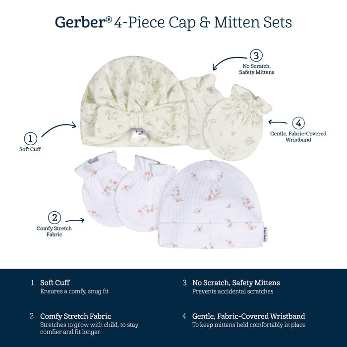 4-Piece Baby Girls Deer Cap and Mitten Set Accessories Gerber®