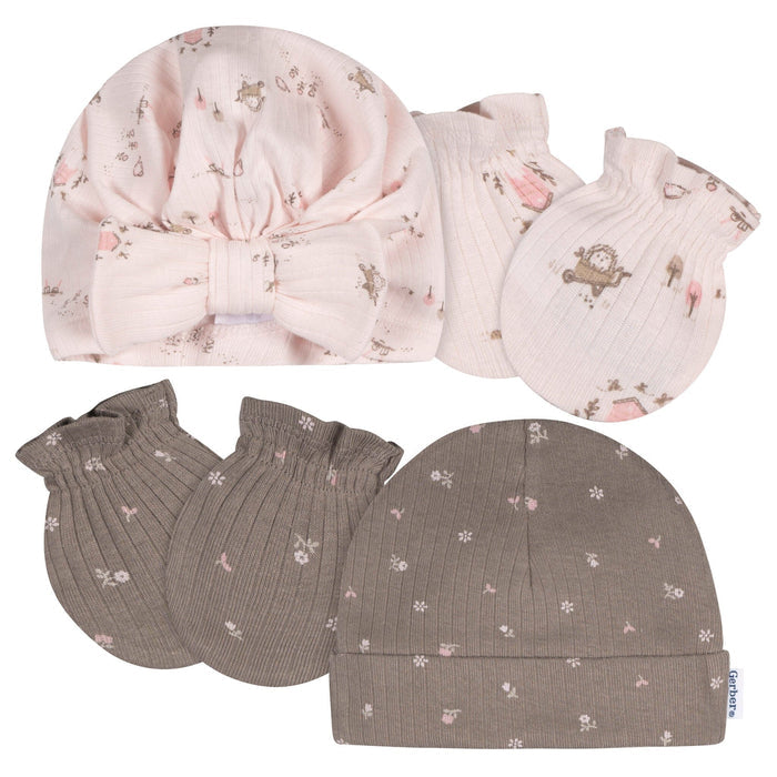 4-Piece Baby Girls Garden Cap and Mitten Set Accessories Gerber®