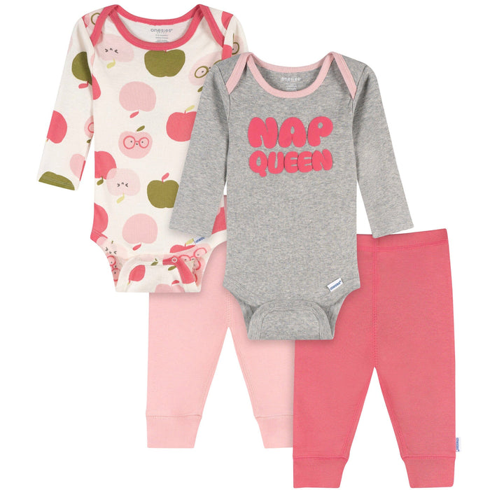 4-Piece Baby Girls Nap Queen Onesies® Bodysuits and Pants outfits Gerber®