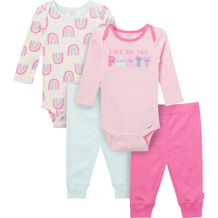 4-Piece Baby Girls Party Rainbow Onesies® Bodysuits and Pants outfits Gerber®