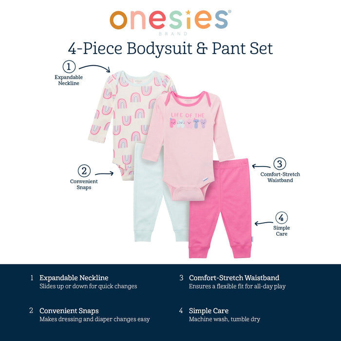 4-Piece Baby Girls Party Rainbow Onesies® Bodysuits and Pants outfits Onesies® Brand