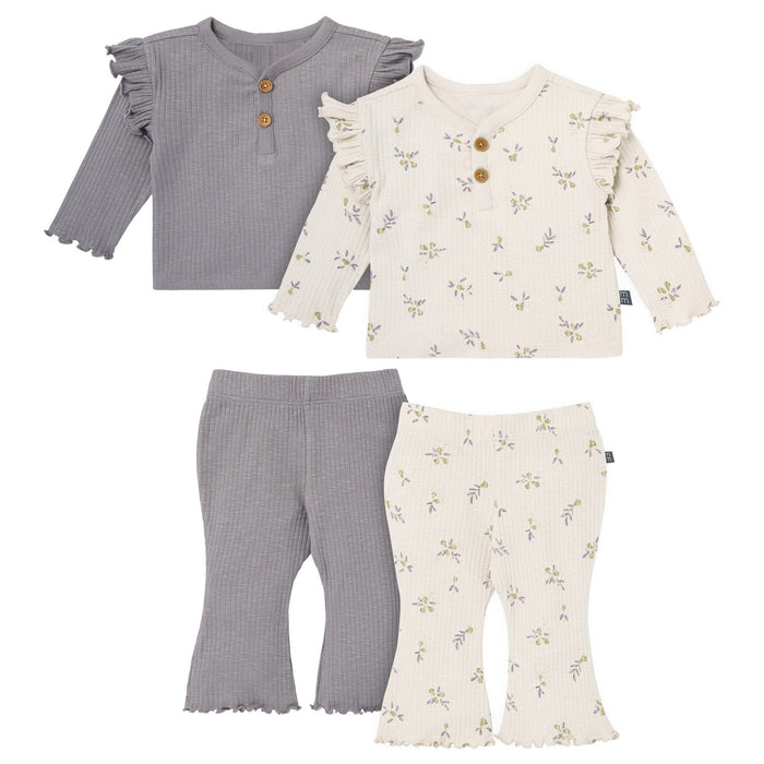 4-Piece Baby Girls Gray Henley Ruffle Top With Pants Outfits & Sets Gerber®