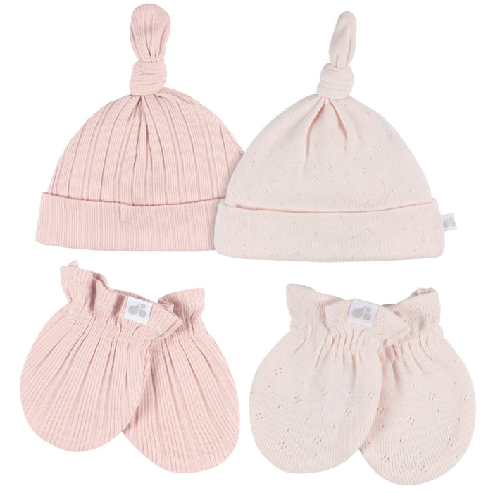 4-Piece Baby Girls Pink Hat and Mitten Set Accessories Gerber®