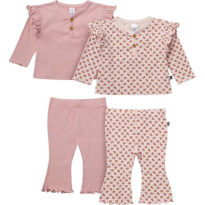 4-Piece Baby Girls Pink Henley Ruffle Top With Pants Outfits & Sets Modern Moments™ by Gerber®