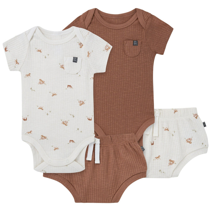 4-Piece Baby Neutral Horse Barn Bodysuit and Shorties outfits modern moments™ by Gerber®