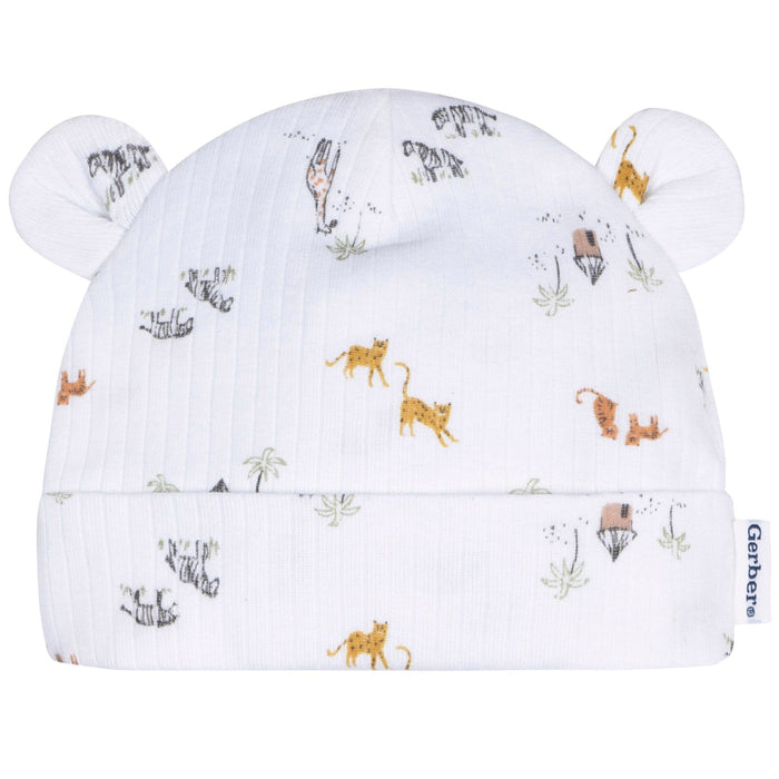 4-Piece Baby Neutral Safari Cap and Mitten Set Accessories Gerber®