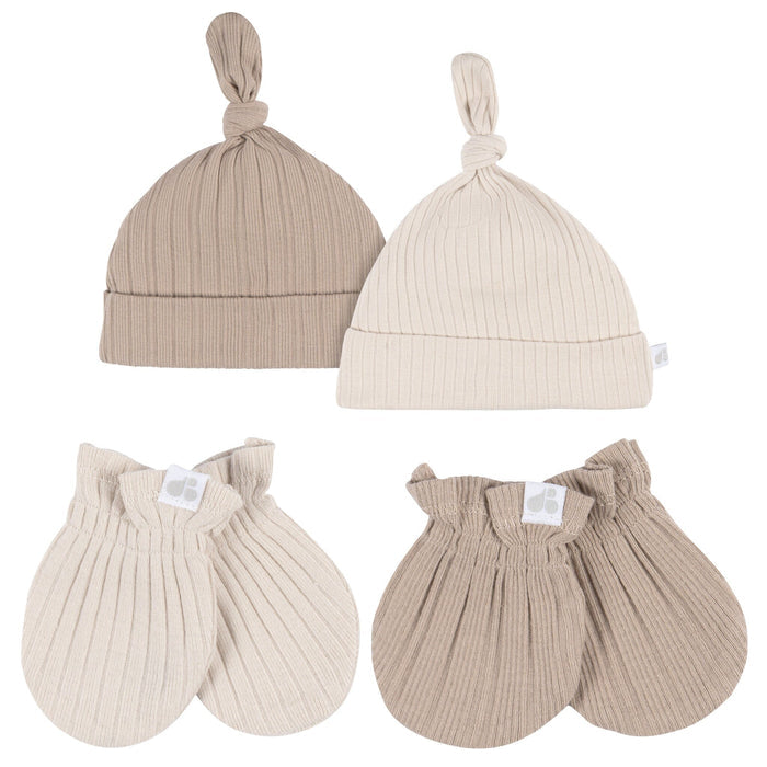 4-Piece Baby Neutral Tan Hat and Mitten Set Accessories Gerber®