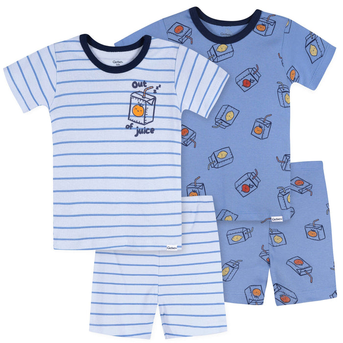 4-Piece Infant & Toddler Boys Blue Juice Box Cotton Pajama Short Set sleepwear Gerber®