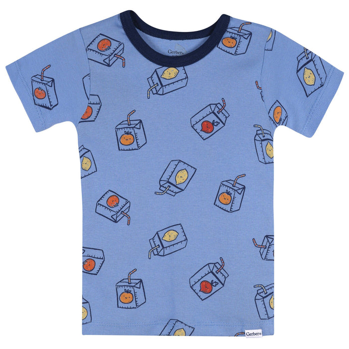 4-Piece Infant & Toddler Boys Blue Juice Box Cotton Pajama Short Set sleepwear Gerber®