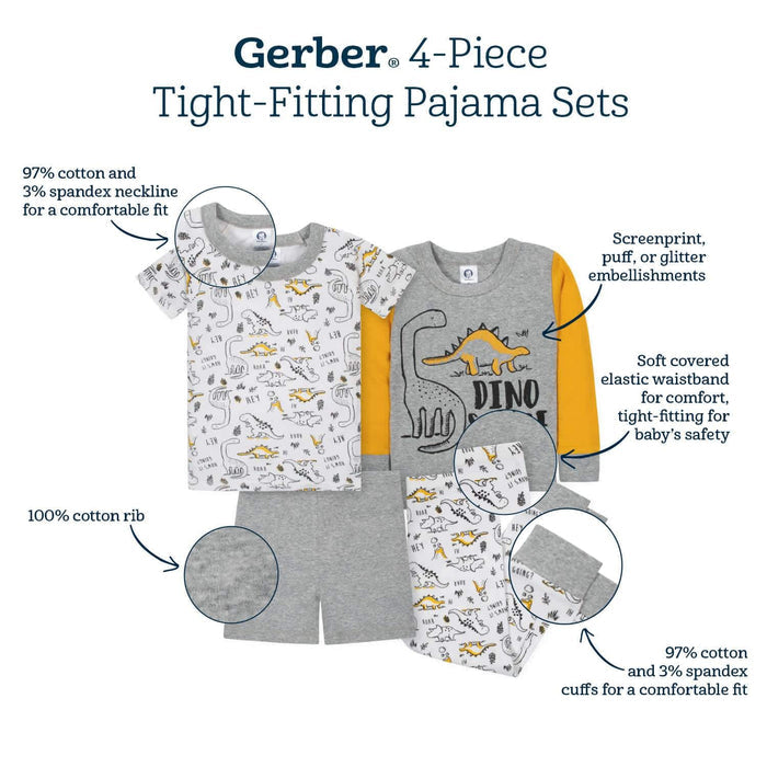 4-Piece Baby & Toddler Boys Construction Trucks Snug Fit Cotton Pajamas-Gerber Childrenswear