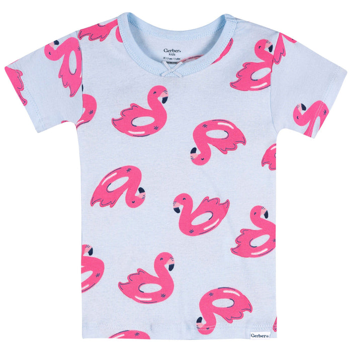 4-Piece Infant & Toddler Girls Flamingo Floatie Cotton Pajama Short Set sleepwear Gerber®