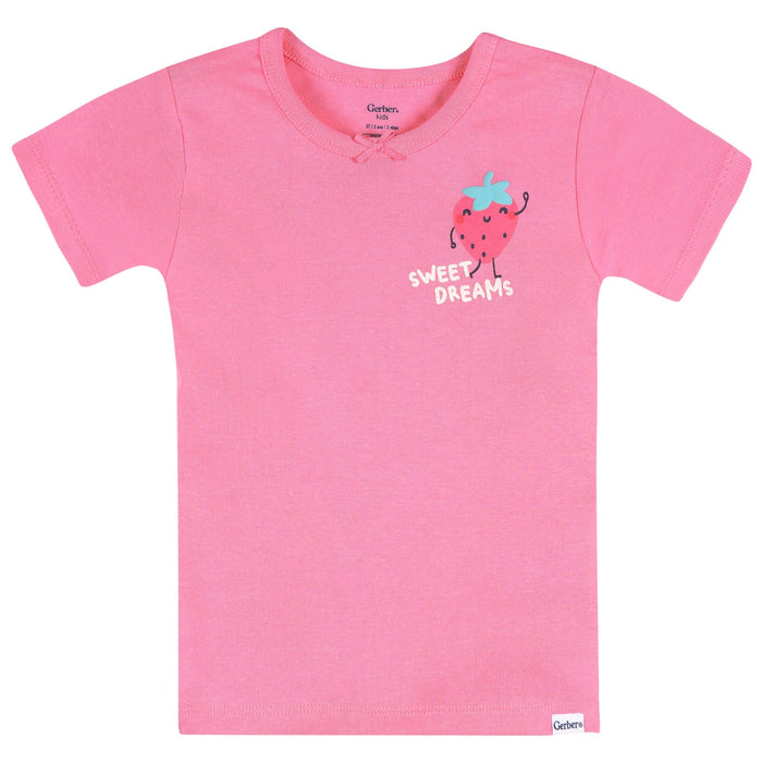 4-Piece Infant & Toddler Girls Pink and Green Strawberries Cotton Pajama Short Set sleepwear Gerber®