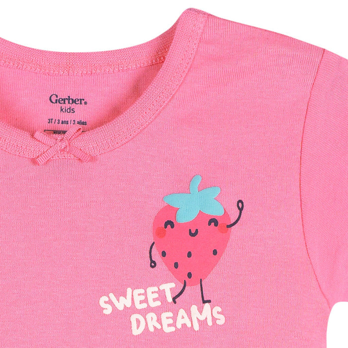 4-Piece Infant & Toddler Girls Pink and Green Strawberries Cotton Pajama Short Set sleepwear Gerber®