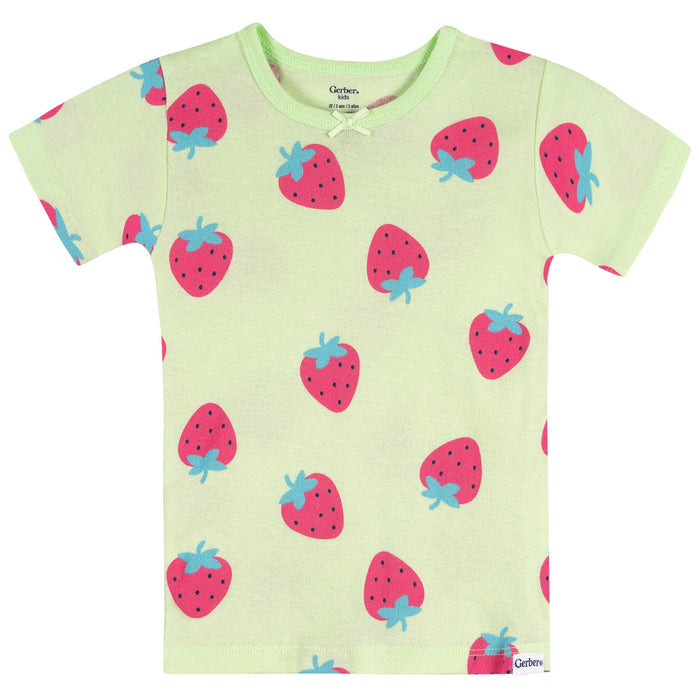 4-Piece Infant & Toddler Girls Pink and Green Strawberries Cotton Pajama Short Set sleepwear Gerber®