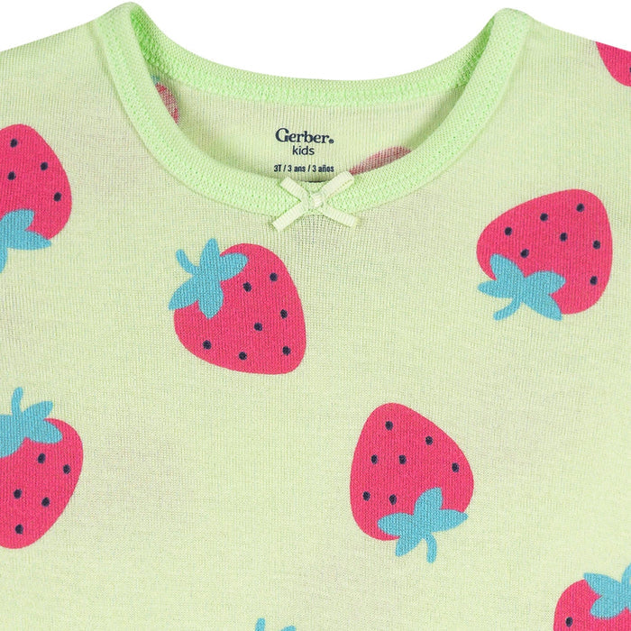 4-Piece Infant & Toddler Girls Pink and Green Strawberries Cotton Pajama Short Set sleepwear Gerber®