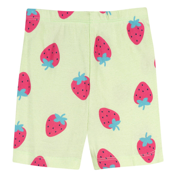 4-Piece Infant & Toddler Girls Pink and Green Strawberries Cotton Pajama Short Set sleepwear Gerber®