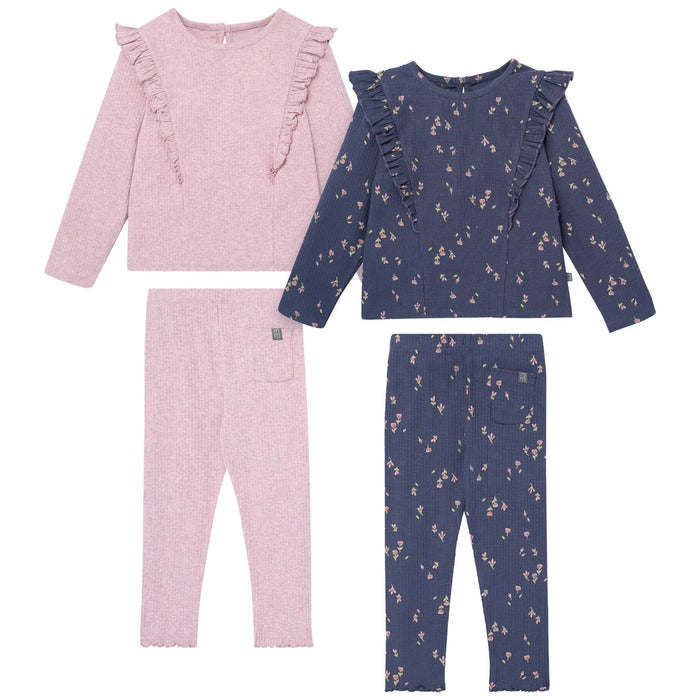 4-Piece Baby Girls Purple and Gray Ruffle Top and Legging Set Outfits & Sets Gerber®