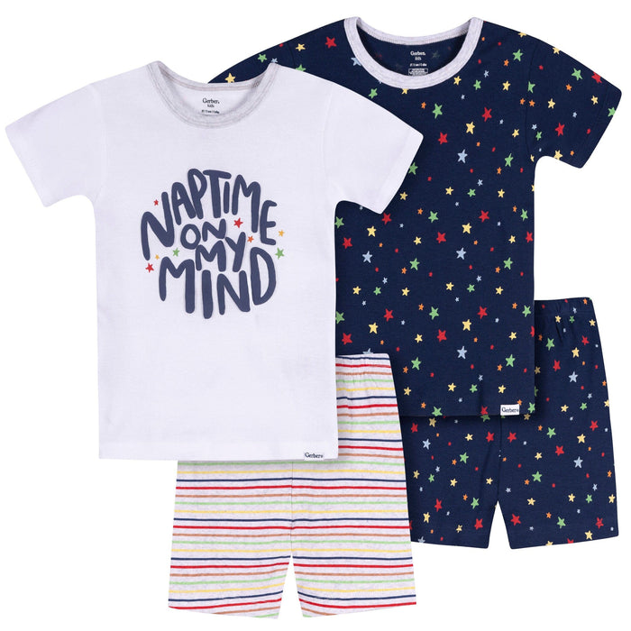4-Piece Infant & Toddler Neutral Green Breakfast Cotton Pajama Short Set sleepwear Gerber®