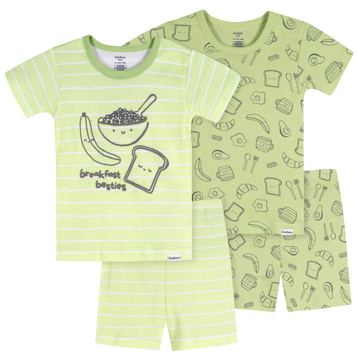 4-Piece Infant & Toddler Neutral Blue Naptime Cotton Pajama Short Set sleepwear Gerber®