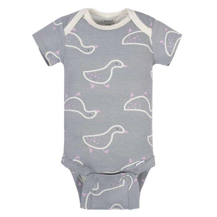 5-Pack Baby Girls Comfy Stretch Ducklings Short Sleeve Onesies® Bodysuits-Gerber Childrenswear