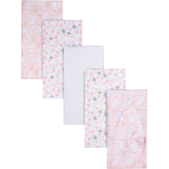 5-Pack Baby Girls Mommy & Me Bunny Flannel Receiving Blankets-Gerber Childrenswear