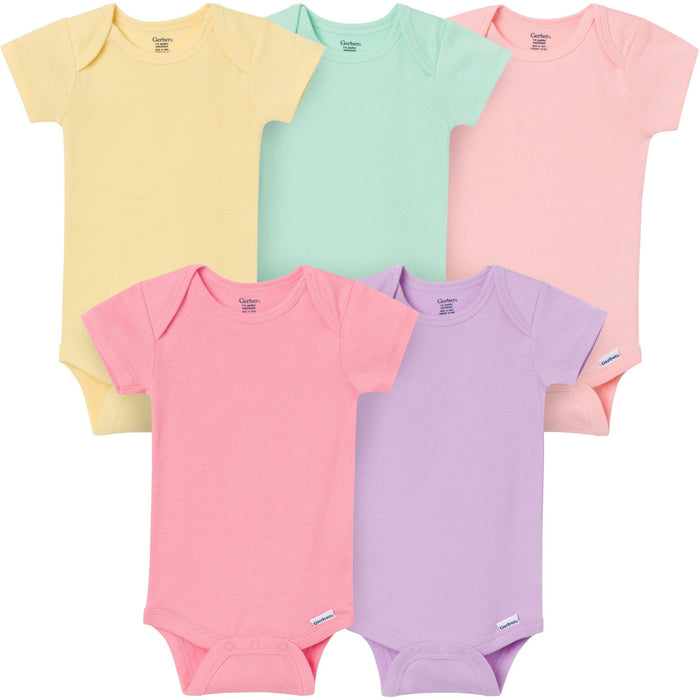 5-Pack Baby Girls Pastels Short Sleeve Bodysuits Onesies Bodysuits Gerber®