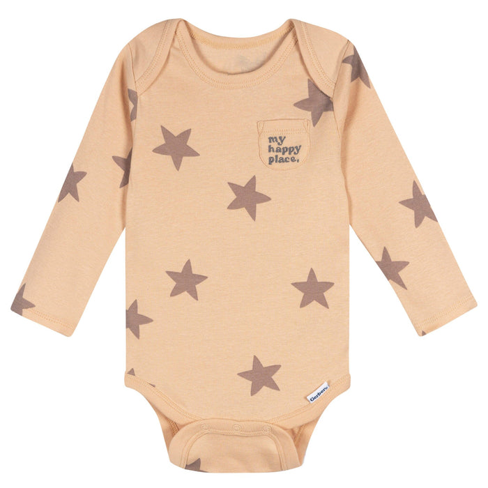 5-Pack Baby Neutral Tan Stars Long Sleeve Bodysuits Onesies Bodysuits Gerber®