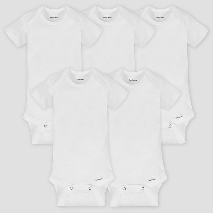 5-Pack Baby Neutral White Organic Onesies® Brand Short Sleeve Bodysuits
