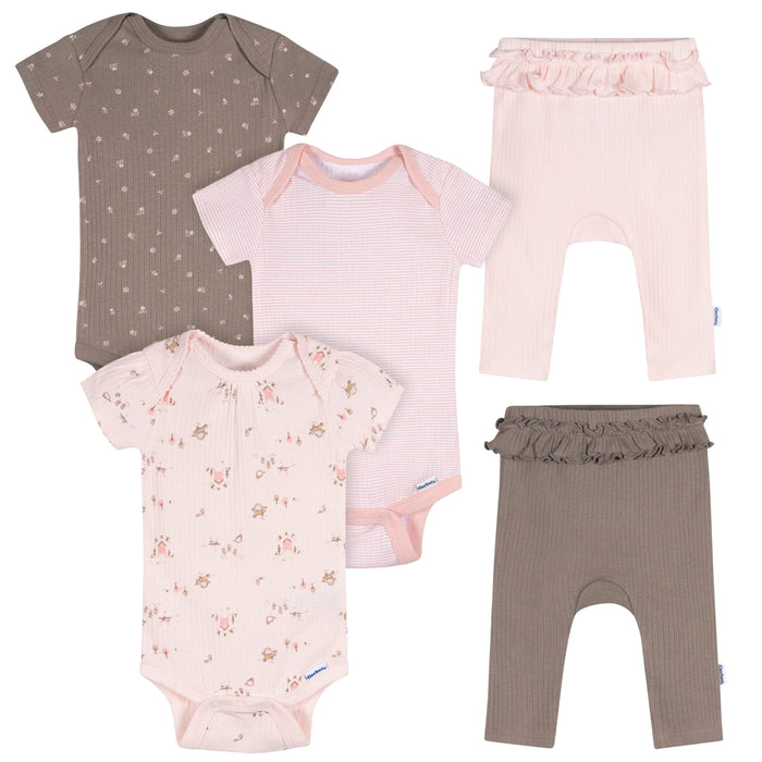 5-Piece Baby Girls Pink Garden Bodysuits & Pants Set Outfits & Sets Gerber®