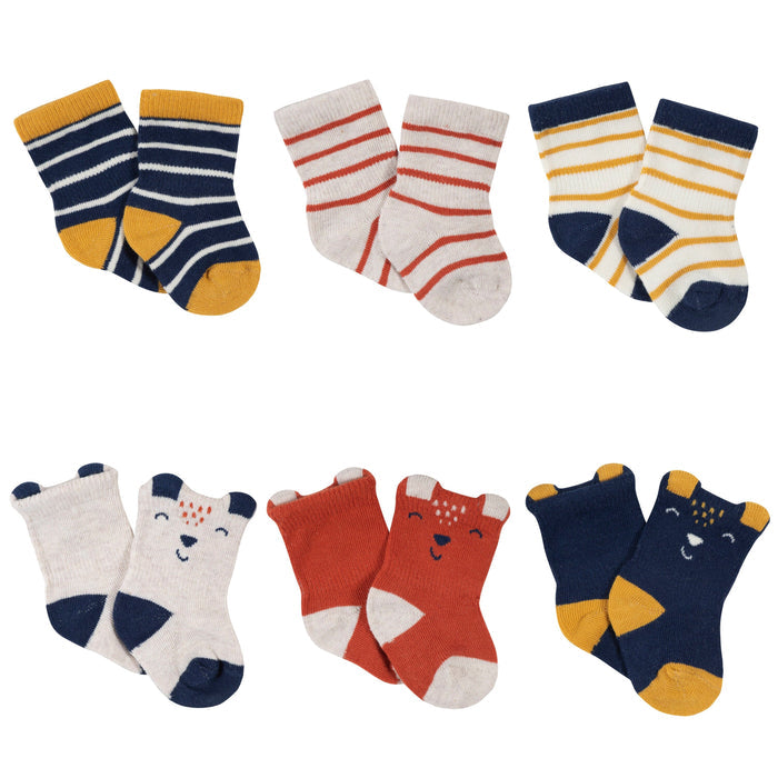 6-Pack Baby Boys Fox Wiggle-Proof™ Jersey Crew Socks-Gerber Childrenswear
