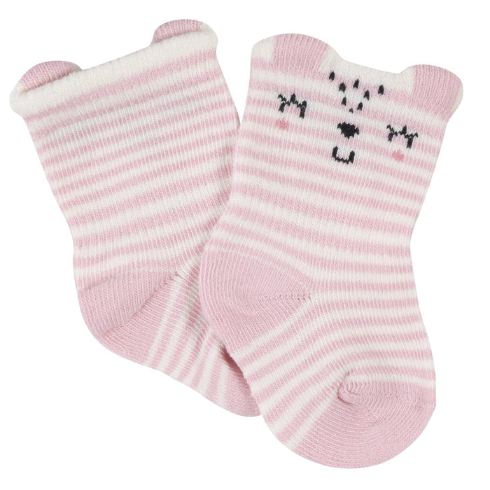 6-Pack Baby Girls Leopard Wiggle-Proof™ Jersey Crew Socks-Gerber Childrenswear