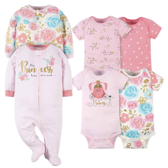 6-Piece Baby Girls Princess Onesies® Bodysuit and Sleep 'N Play Set-Gerber Childrenswear