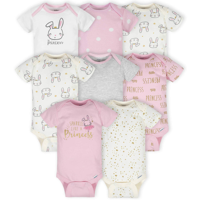 8-Pack Baby Girls Princess Short Sleeve Onesies® Bodysuits-Gerber Childrenswear