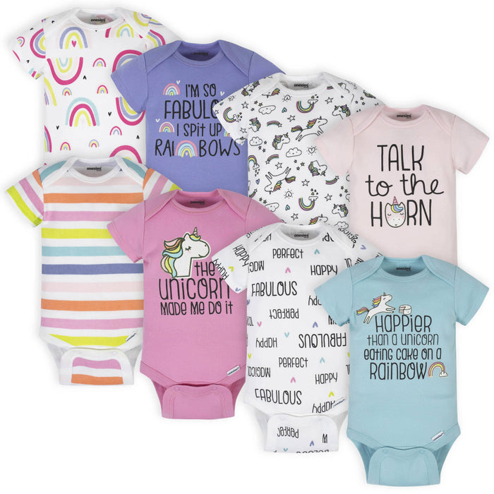 8-Pack Baby Girls Unicorns Onesies® Brand Bodysuits-Gerber Childrenswear