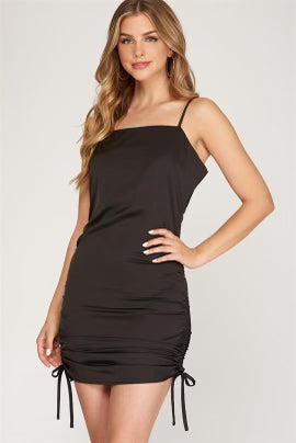 Satin Cami Dress with Ruched Side