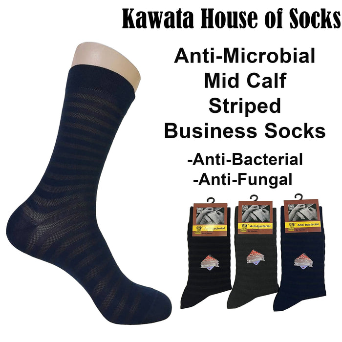 Anti-Microbial Mid Calf Striped Business Socks | Anti Bacterial and Anti Fungal Office Socks